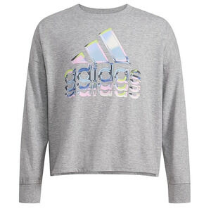 Adidas Girls Long Sleeve  T-Shirt Grey Heather large